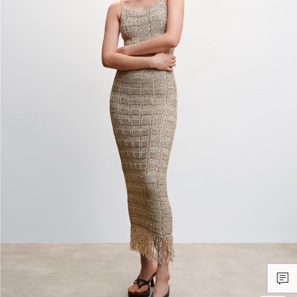 Elegant Tan Sleeveless Fringe Dress